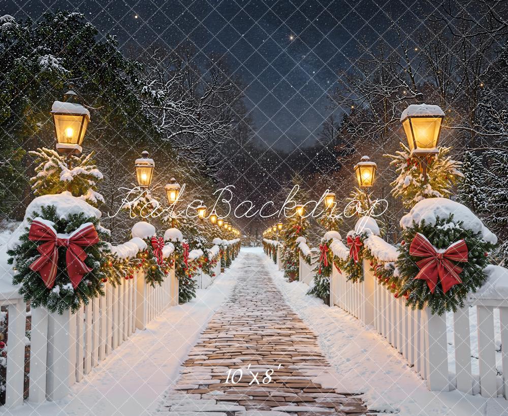 Kate Weihnachten Winter Brücke Schneelandschaft Fleece Hintergrund Entworfen von Emetselch - Kate Backdrop.de