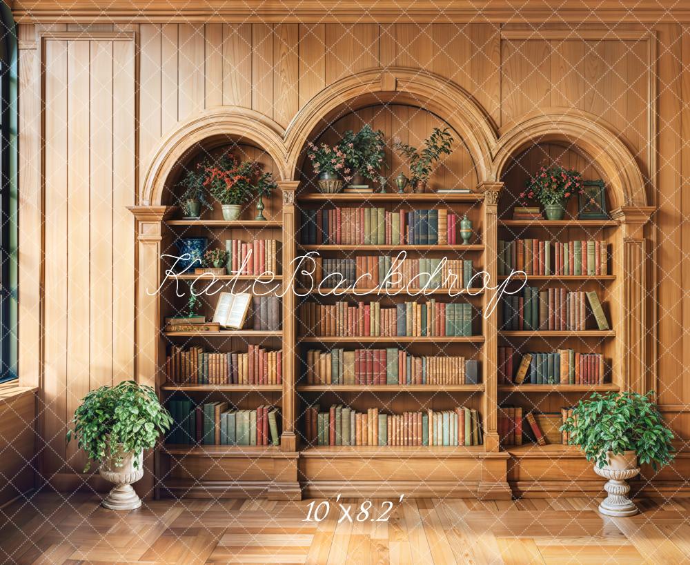 Kate Bibliothek Bücherregal Pflanzen Holz Hintergrund Entworfen von Emetselch