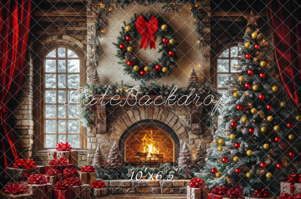 Kate Weihnachten Kamin Weihnachtsbaum Geschenke Hintergrund Entworfen von Mini MakeBelieve - Kate Backdrop.de