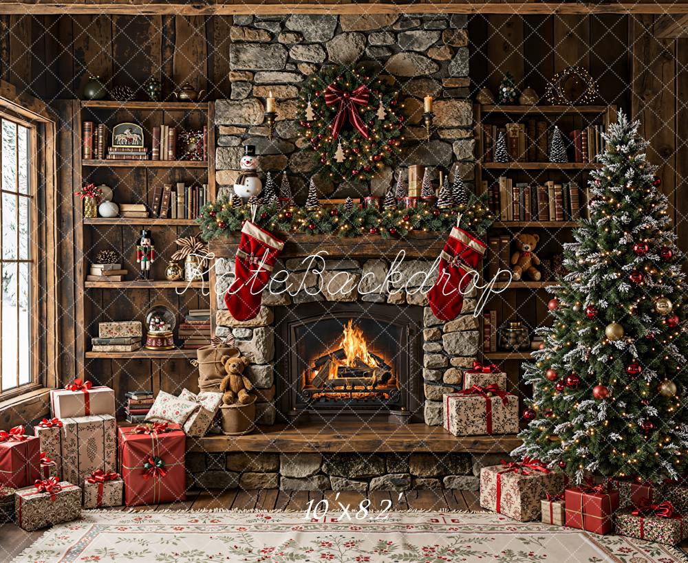 Kate Weihnachten Kamin Weihnachtsbaum Rustikal Hintergrund Entworfen von Emetselch - Kate Backdrop.de
