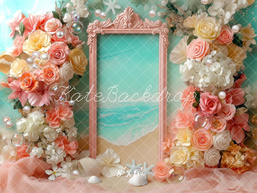 Kate Meerjungfrau Blumen Rahmen Pastell Hintergrund Entworfen von Mini MakeBelieve - Kate Backdrop.de