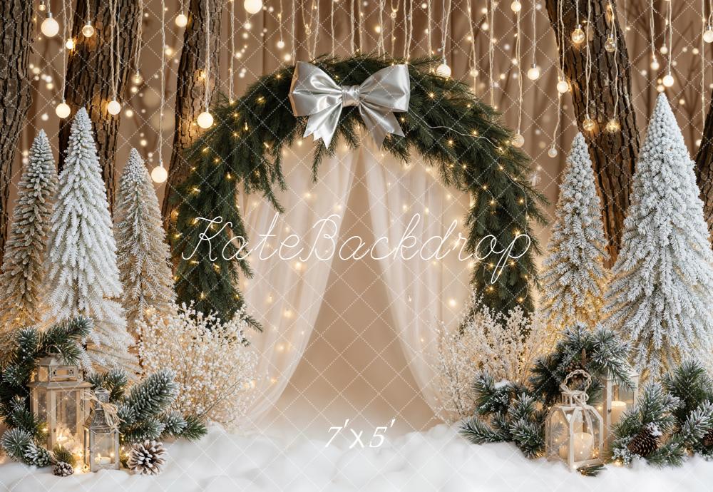 Kate Weihnachten Schneebäume Lichterkranz Wald Braun Hintergrund Entworfen von Emetselch - Kate Backdrop.de