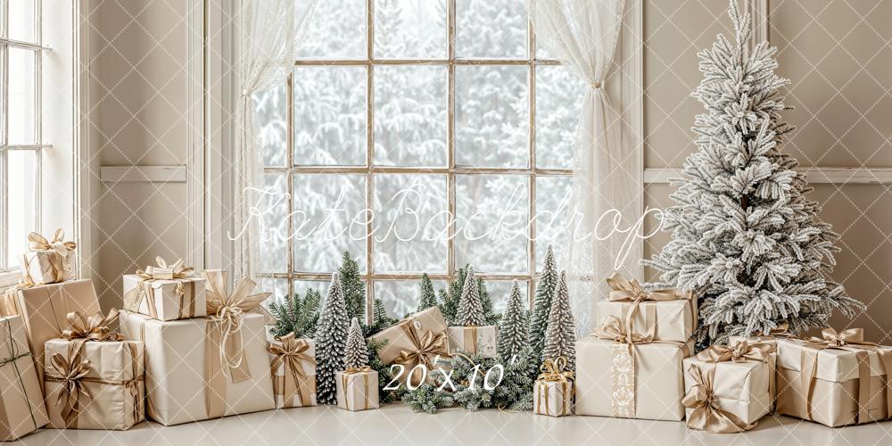 Kate Weihnachten Geschenke Fenster Beige Hintergrund Entworfen von Emetselch - Kate Backdrop.de