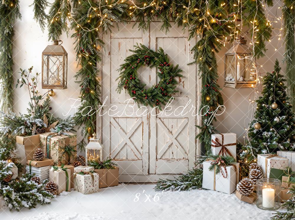 Kate Weihnachten Tür Girlande Geschenke Fleece Hintergrund Entworfen von Emetselch - Kate Backdrop.de
