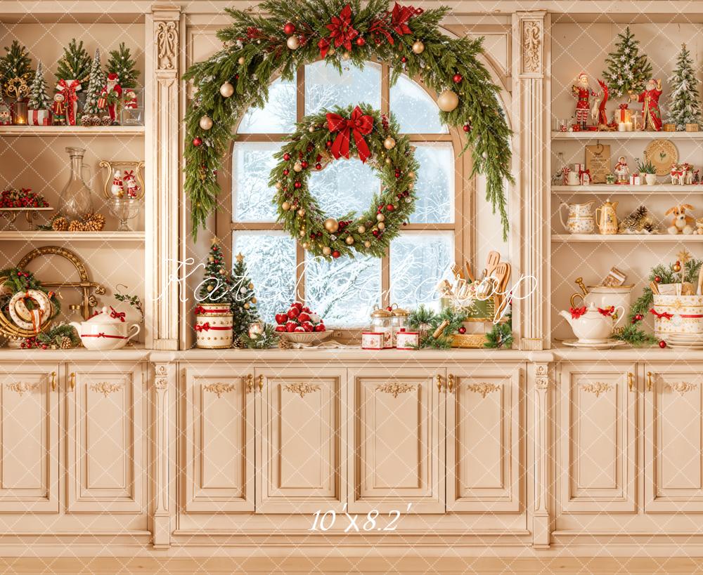 Kate Weihnachten Küche Kranz Vintage Hintergrund Entworfen von Emetselch - Kate Backdrop.de