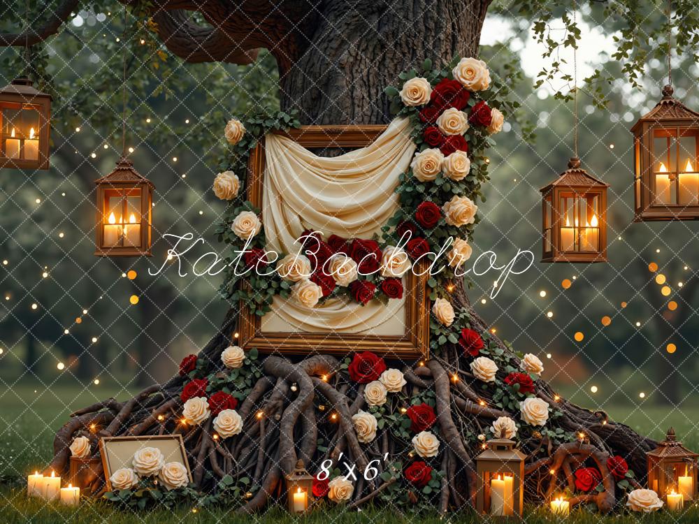 Kate Hochzeit Baum Laternen Rosen Romantisch Hintergrund Entworfen von Mini MakeBelieve