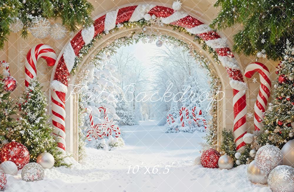 Kate Weihnachten Zuckerstangen Tor Schnee Hintergrund Entworfen von Emetselch - Kate Backdrop.de