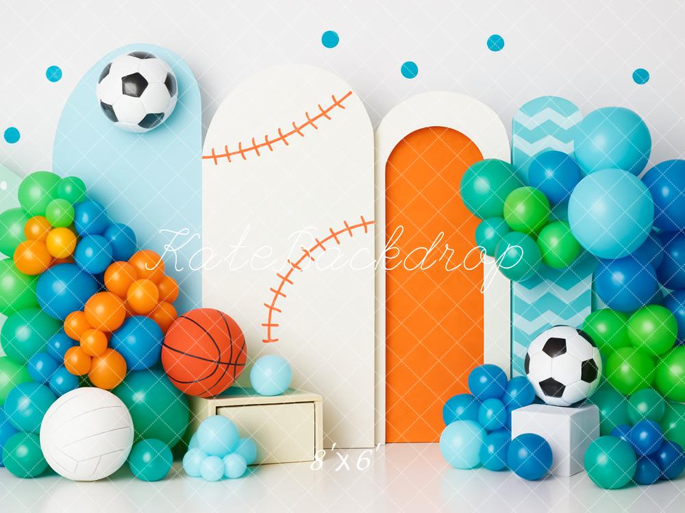Kate Kinder Sport Bälle Ballons Bunt Hintergrund Entworfen von Patty Roberts - Kate Backdrop.de