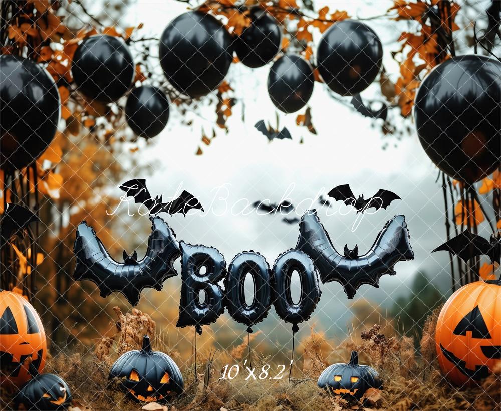 Kate Halloween Kürbisse Ballons Fledermäuse Hintergrund Entworfen von Patty Roberts - Kate Backdrop.de