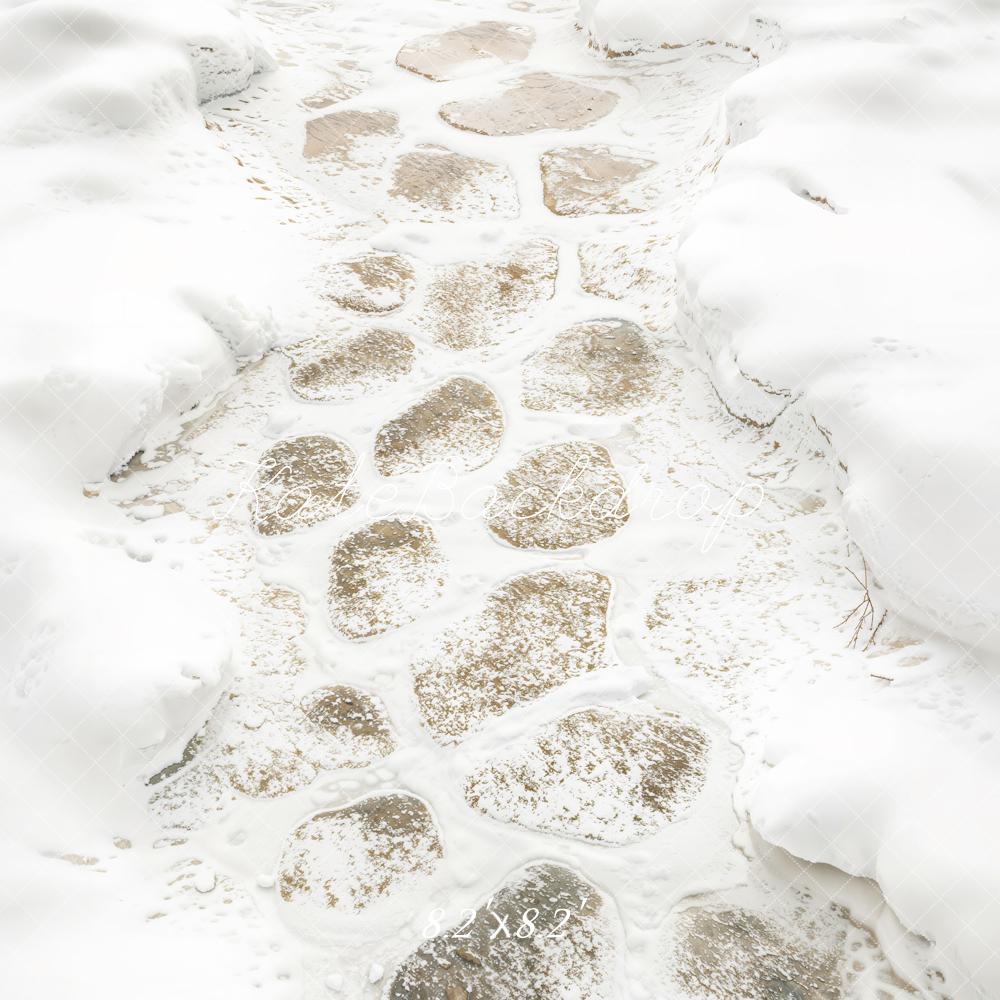 Kate Winter Schneebedeckter Steinweg Weiß Hintergrund Entworfen von Kate Image - Kate Backdrop.de