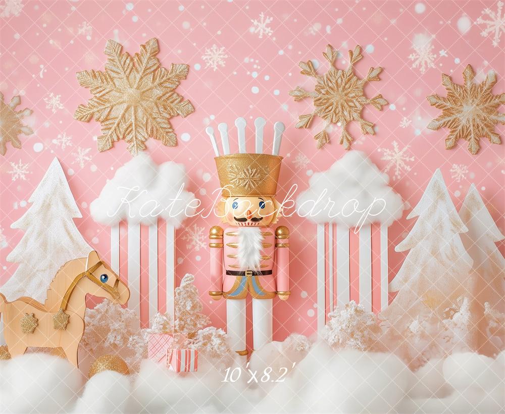 Kate Weihnachten Nussknacker Schaukelpferd Rosa Hintergrund Entworfen von Patty Roberts - Kate Backdrop.de