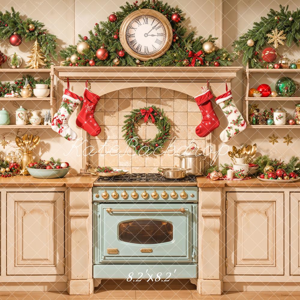 Kate Weihnachten Küche Kranz Girlande Hintergrund Entworfen von Emetselch - Kate Backdrop.de