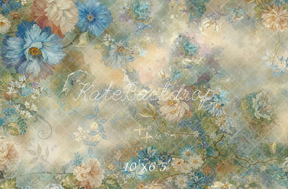 Kate Blumenmuster Blautöne Vintage Hintergrund Entworfen von Emetselch - Kate Backdrop.de
