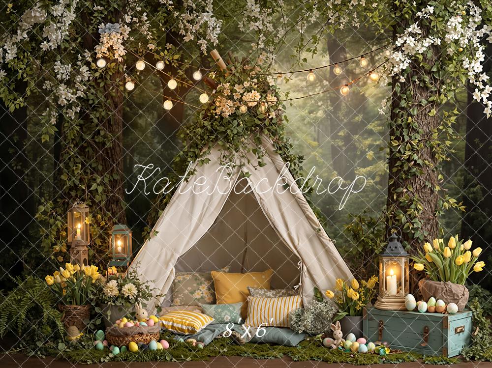 Kate Ostern Zelt Wald Blumen Fleece Hintergrund Entworfen von Emetselch - Kate Backdrop.de