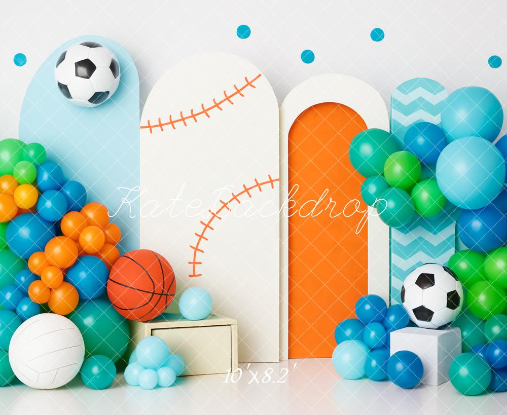 Kate Kinder Sport Bälle Ballons Bunt Hintergrund Entworfen von Patty Roberts - Kate Backdrop.de