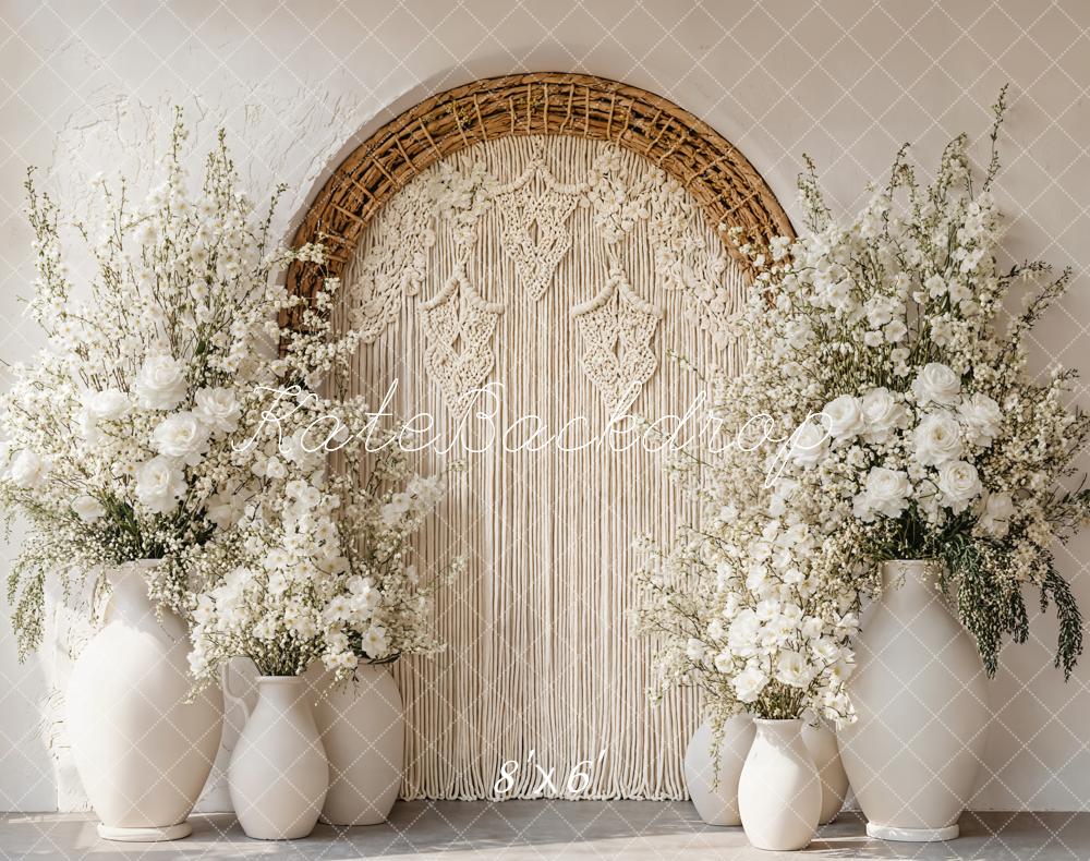 Kate Boho Makramee Blumen Bogen Weiß Fleece Hintergrund Entworfen von Emetselch - Kate Backdrop.de