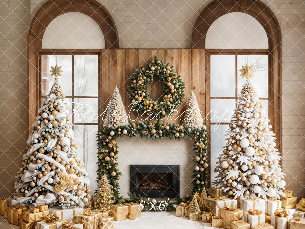 Kate Weihnachten Kamin Weihnachtsbaum Gold Hintergrund Entworfen von Emetselch