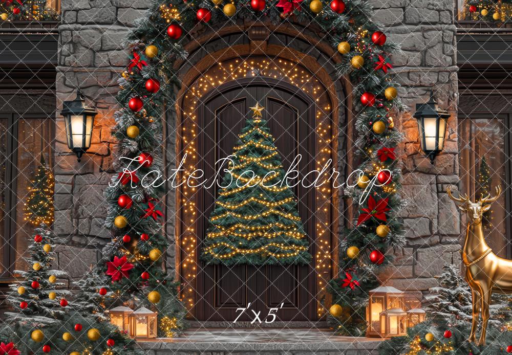 Kate Weihnachten Tür Kranz Lichterkette Hintergrund Entworfen von Mini MakeBelieve - Kate Backdrop.de
