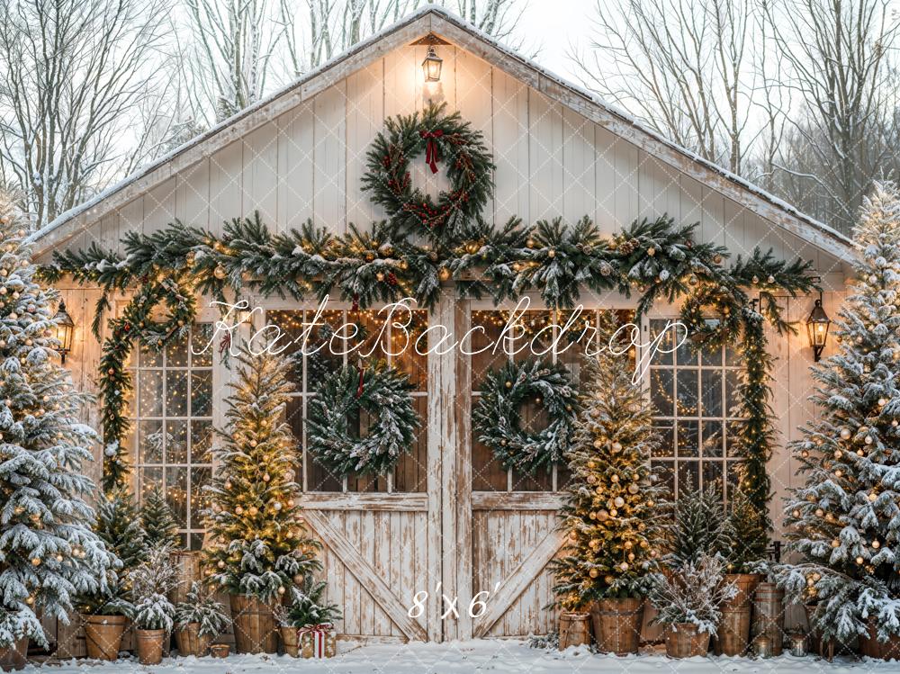 Kate Weihnachten Scheune Tannen Vintage Hintergrund Entworfen von Emetselch - Kate Backdrop.de