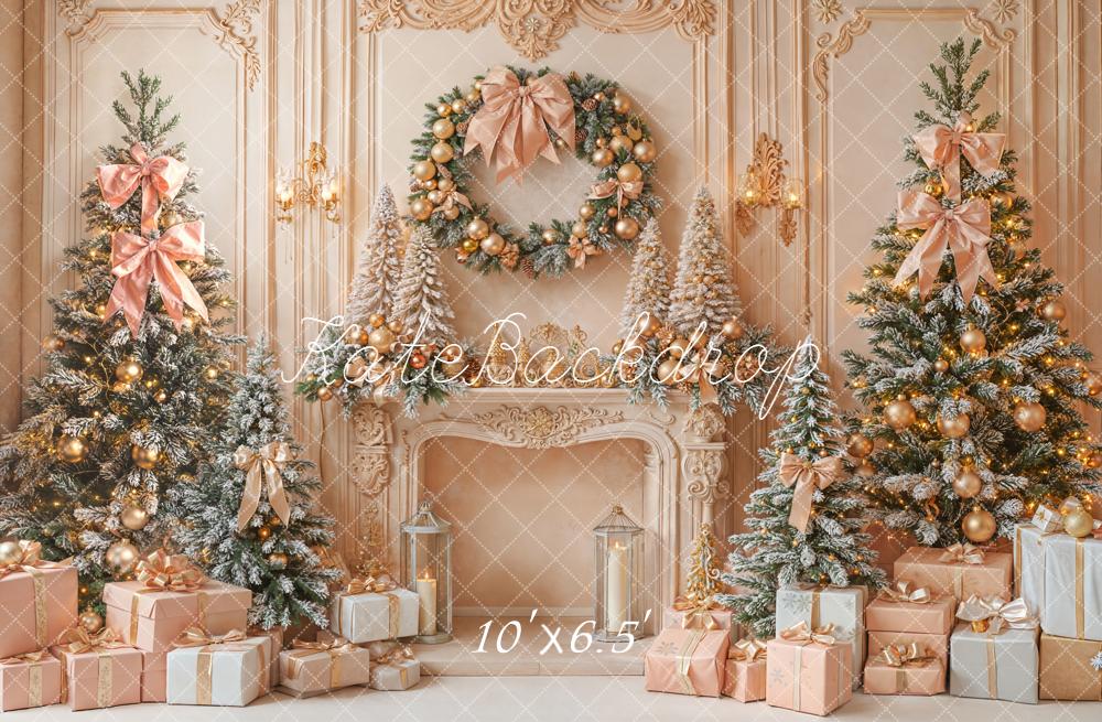 Kate Weihnachten Kamin Weihnachtsbaum Gold Hintergrund Entworfen von Emetselch - Kate Backdrop.de