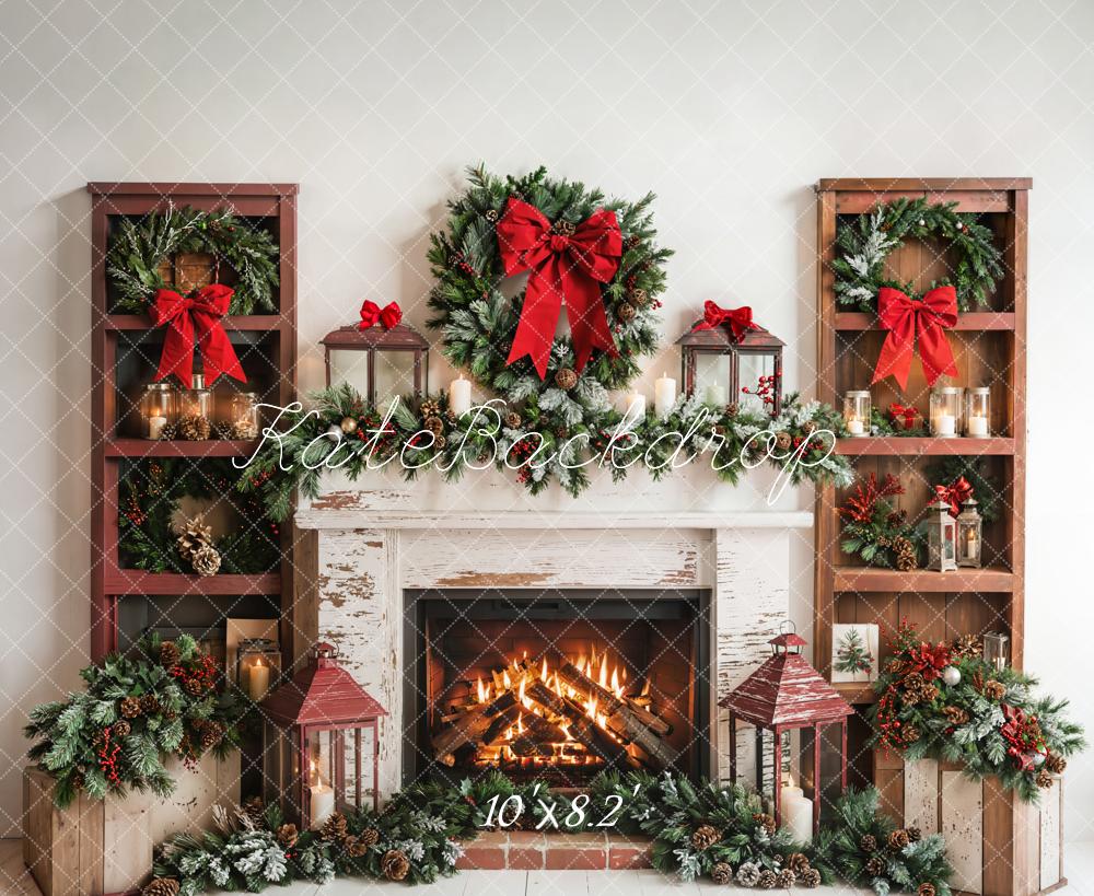Kate Weihnachten Kamin Kranz Rot Hintergrund Entworfen von Emetselch - Kate Backdrop.de