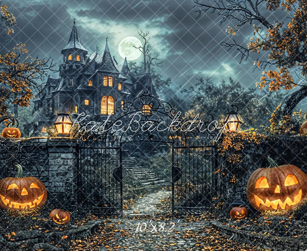 Kate Halloween Spukhaus Kürbisse Nacht Hintergrund Entworfen von Chain - Kate Backdrop.de