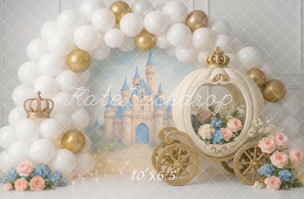 Kate Märchen Schloss Kutsche Ballonbogen Hintergrund Entworfen von Ashley Paul - Kate Backdrop.de