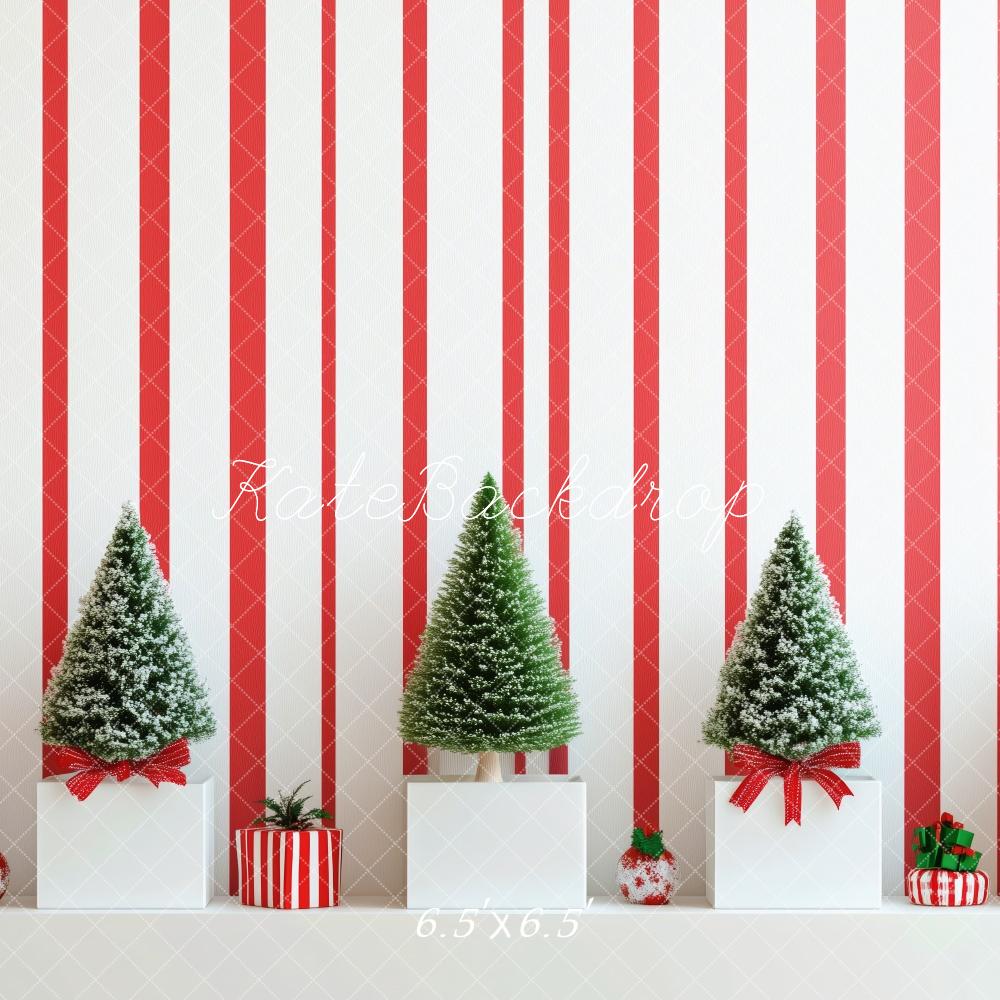 ⚡Blitzangebote #5-Kate Weihnachten Mini Tannenbäume Rot Weiß Hintergrund Entworfen von Patty Roberts - Kate Backdrop.de