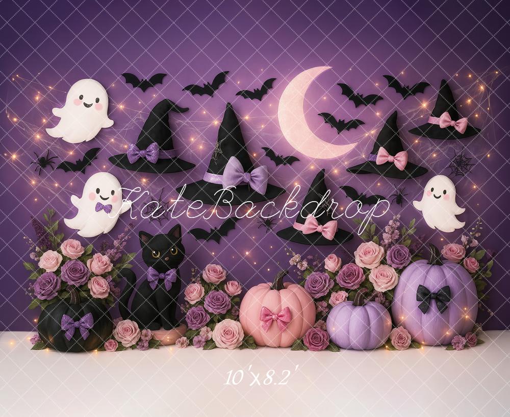 Kate Halloween Geister Hexenhüte Lila Hintergrund Entworfen von Ashley Paul - Kate Backdrop.de