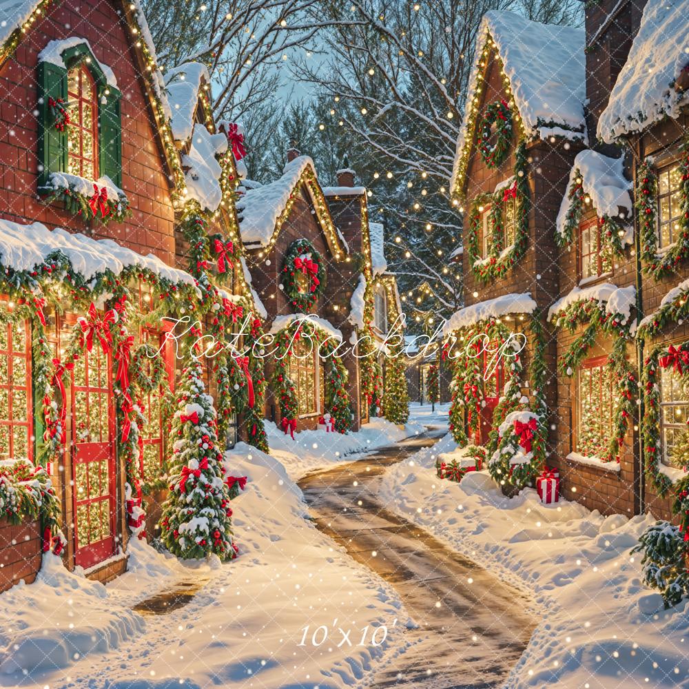 Kate Weihnachten Dorf Schnee Lichter Hintergrund Entworfen von Chain - Kate Backdrop.de