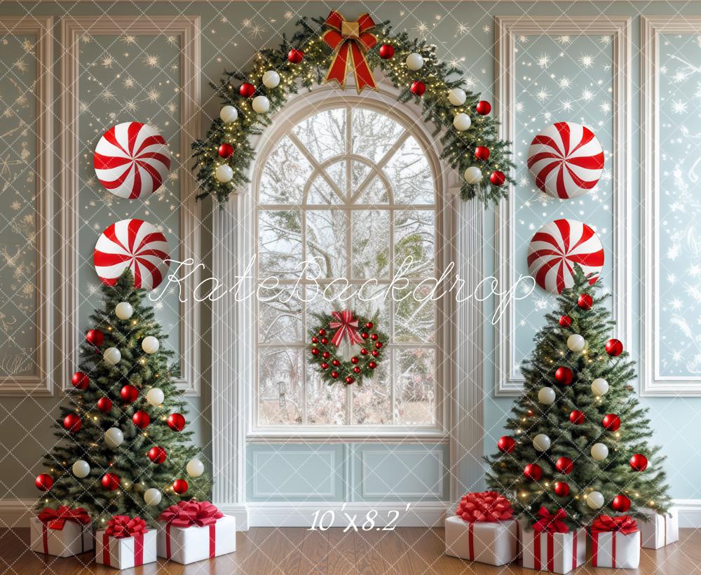 Kate Weihnachten Fenster Weihnachtsbaum Zuckerstangen Hintergrund Entworfen von Mini MakeBelieve - Kate Backdrop.de