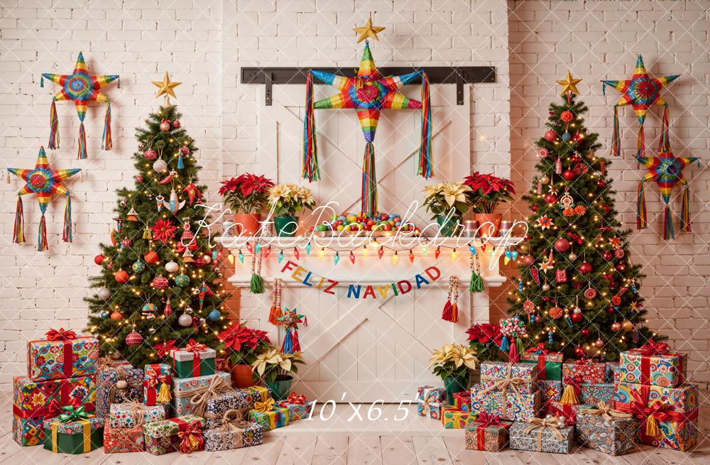 Kate Weihnachten Piñata Geschenkboxen Bunt Fleece Hintergrund Entworfen von Emetselch - Kate Backdrop.de