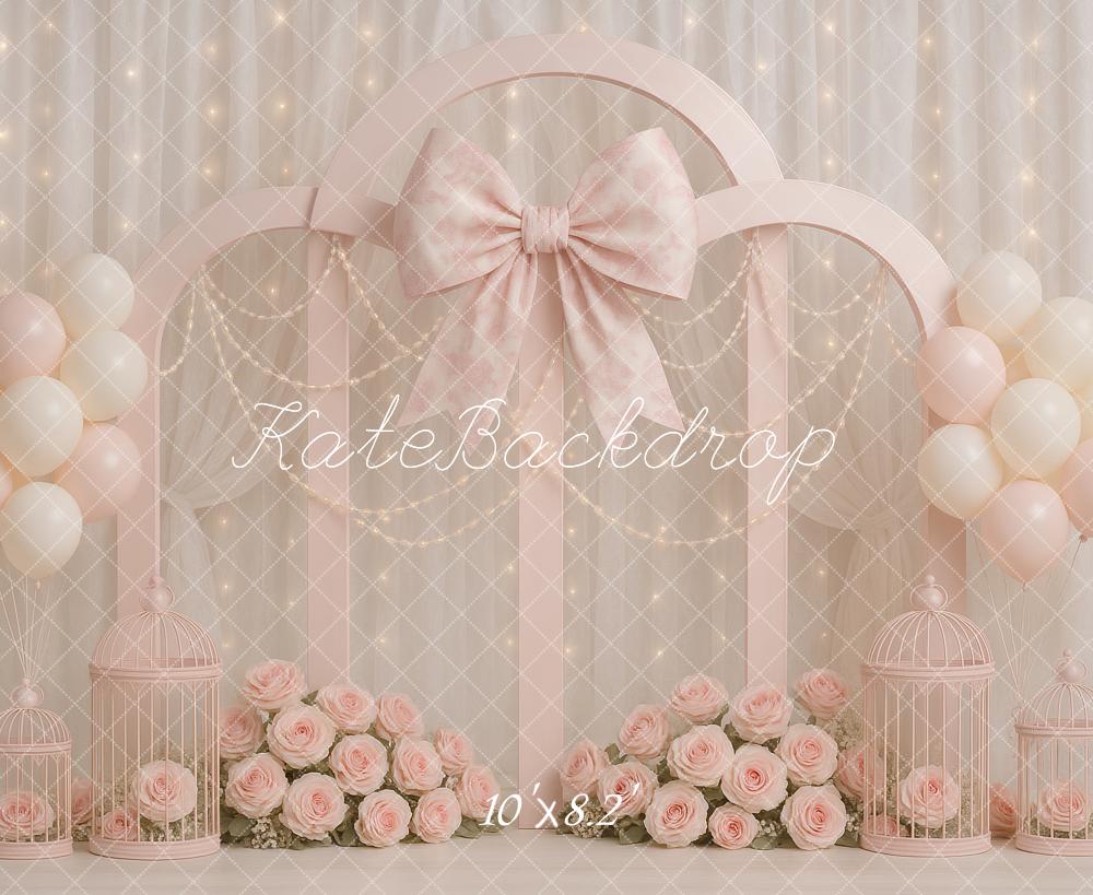 Kate Geburtstag Bogen Schleife Rosa Hintergrund Entworfen von Ashley Paul - Kate Backdrop.de