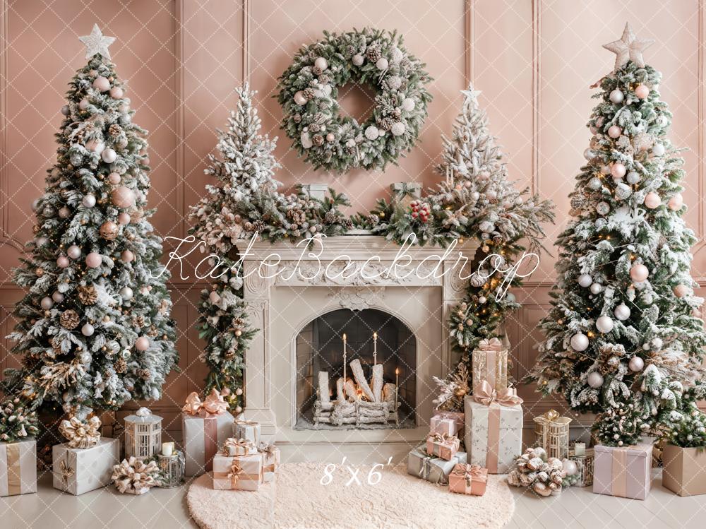 Kate Weihnachten Kamin Weihnachtsbaum Rosa Hintergrund Entworfen von Emetselch