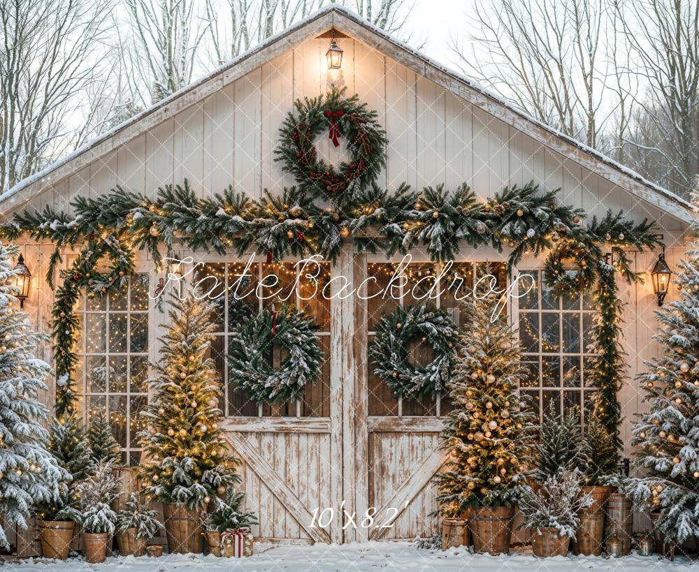 Kate Weihnachten Scheune Tannen Vintage Hintergrund Entworfen von Emetselch - Kate Backdrop.de