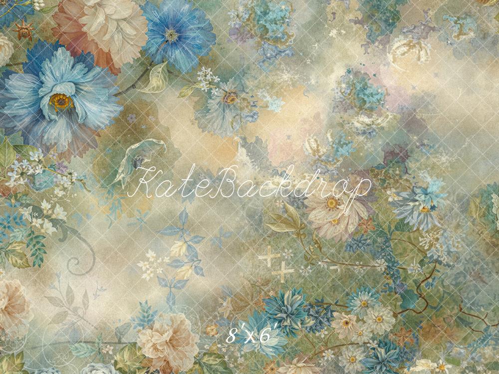 Kate Blumenmuster Blautöne Vintage Hintergrund Entworfen von Emetselch - Kate Backdrop.de