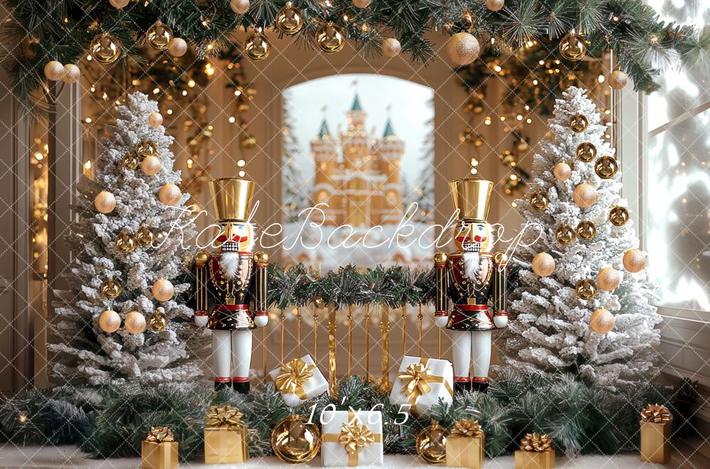Kate Weihnachten Nussknacker Tannen Schnee Hintergrund Entworfen von Mini MakeBelieve - Kate Backdrop.de