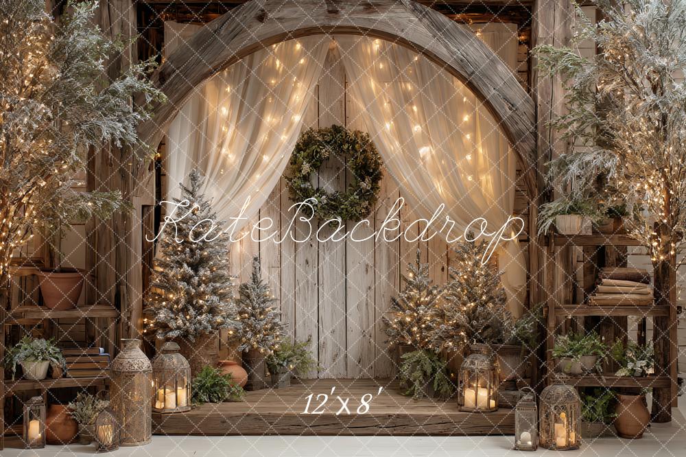 Kate Weihnachten Holzbogen Lichter Vintage Hintergrund Entworfen von Ashley Paul