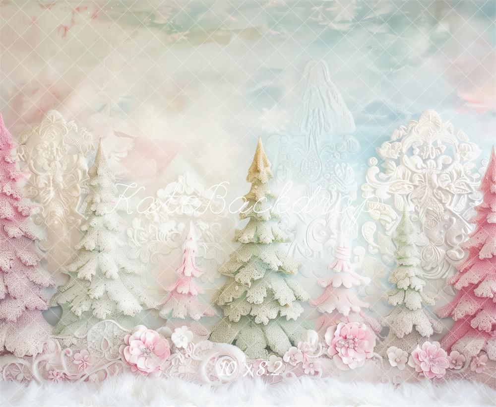 Kate Weihnachten Pastellbäume Blumen Vintage Hintergrund Entworfen von Patty Roberts
