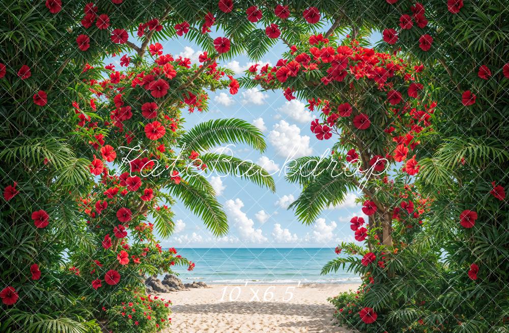 Kate Sommer Strand Palmen Rote Blumen Hintergrund Entworfen von Emetselch