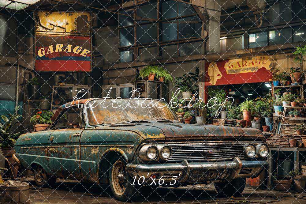 Kate Garage Oldtimer Pflanzen Vintage Hintergrund Entworfen von Emetselch - Kate Backdrop.de