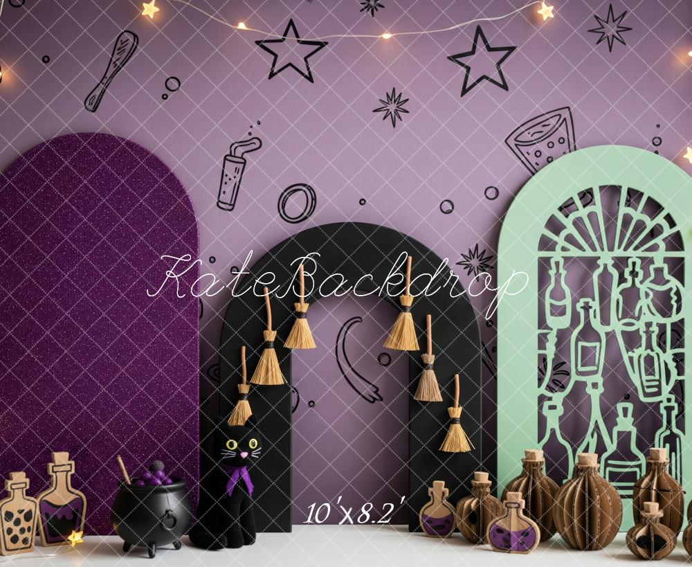 Kate Halloween Zaubertrank Flaschen Lila Hintergrund Entworfen von Patty Roberts