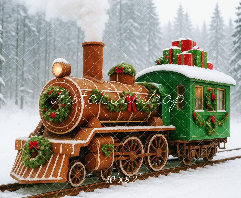 Kate Weihnachten Zug Geschenke Schnee Hintergrund Entworfen von Patty Roberts - Kate Backdrop.de