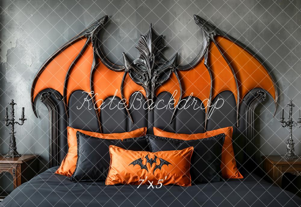 Kate Halloween Fledermaus Kopfteil Orange Schwarz Hintergrund Entworfen von Emetselch - Kate Backdrop.de