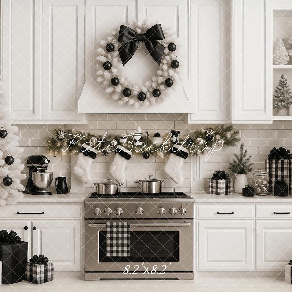 Kate Weihnachten Küche Weiß Schwarz Modern Hintergrund Entworfen von Ashley Paul
