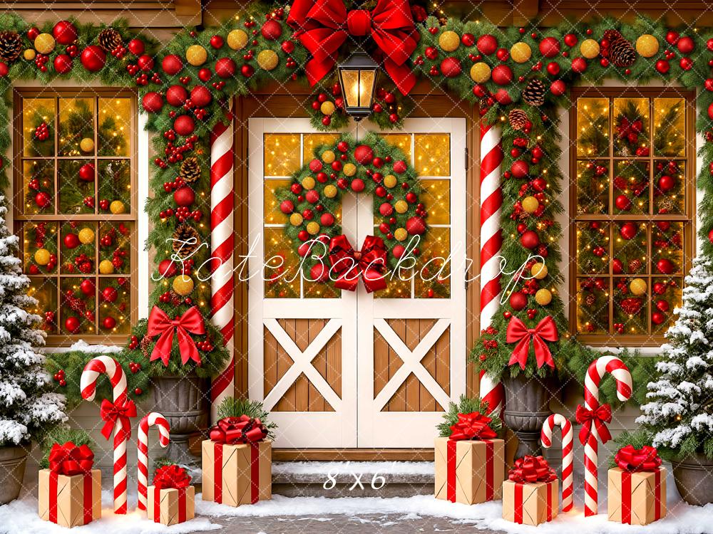 Kate Weihnachten Tür Girlande Geschenke Rot Hintergrund Entworfen von Mini MakeBelieve - Kate Backdrop.de