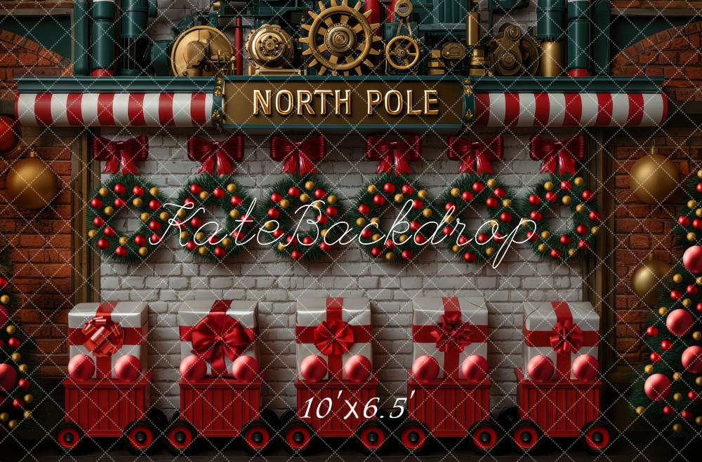 Kate Weihnachten Nordpol Eisenbahn Rot Hintergrund Entworfen von Mini MakeBelieve - Kate Backdrop.de