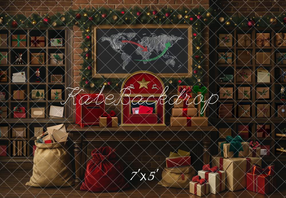 Kate Weihnachten Geschenke Regal Ziegelwand Hintergrund Entworfen von Mini MakeBelieve - Kate Backdrop.de