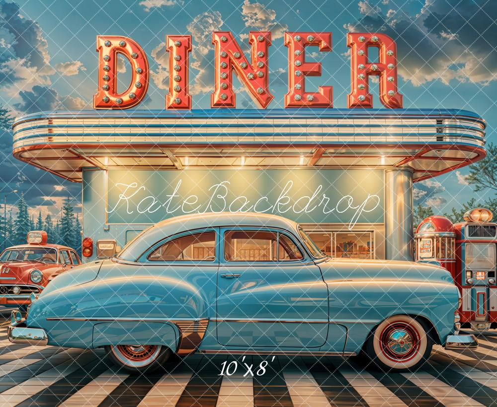 Kate Retro Diner Oldtimer Neon Fleece Hintergrund Entworfen von Emetselch - Kate Backdrop.de