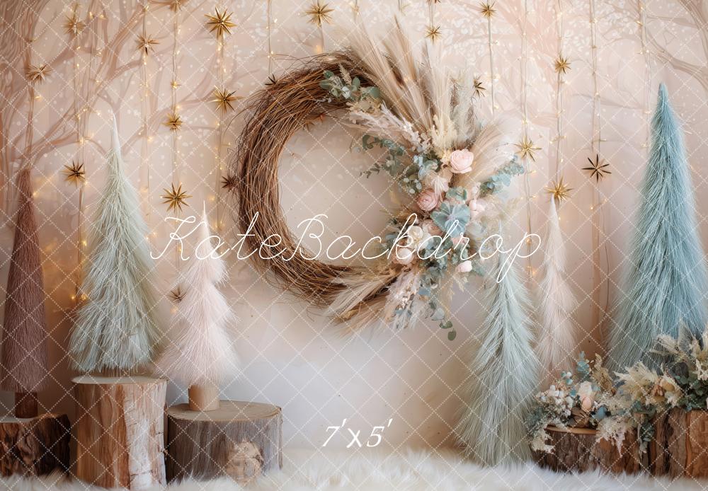 Kate Weihnachten Kranz Trockenblumen Pastell Hintergrund Entworfen von Patty Roberts - Kate Backdrop.de